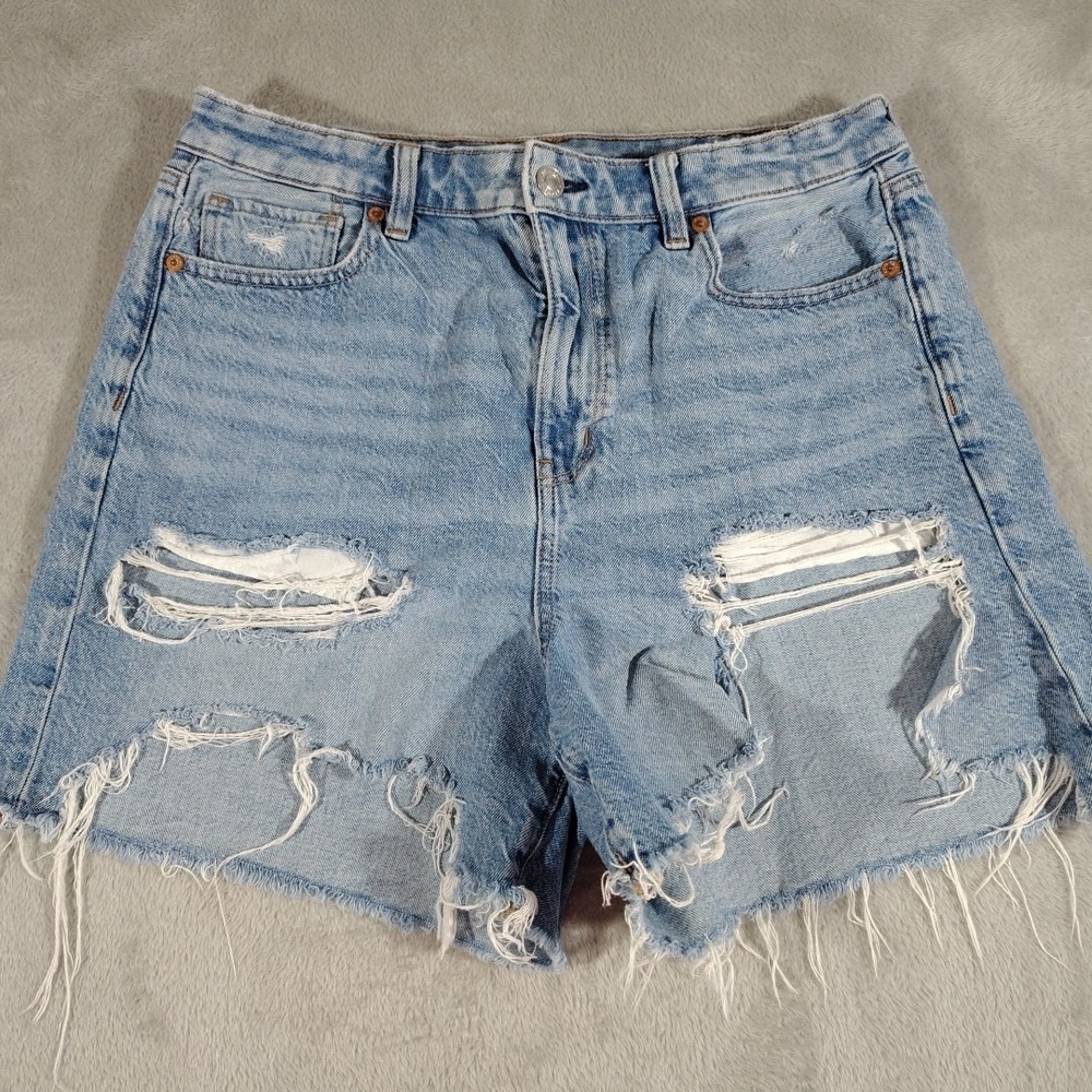 American Eagle Denim Shorts 10 Baggy Mom Distressed Destroyed Festival Bohemian